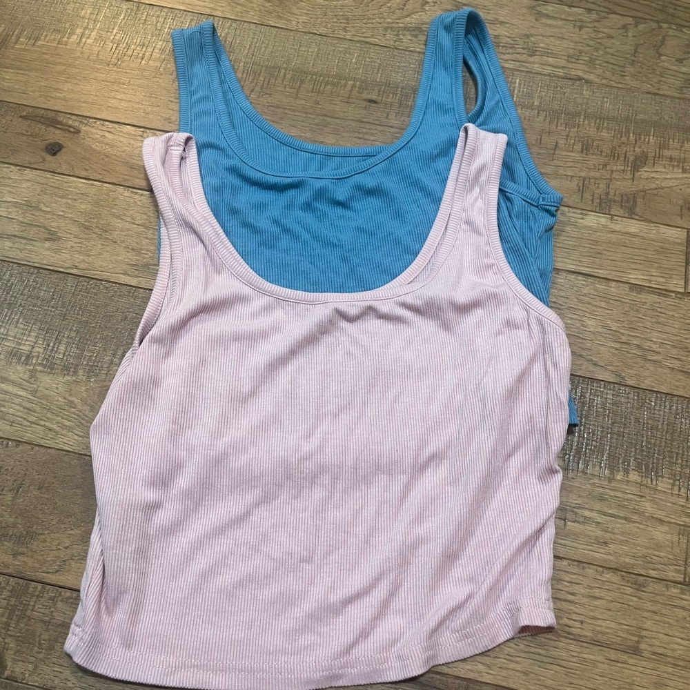 Shein Blue and Light Pink Cropped Tank Tops